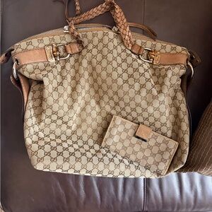 Gucci Beige GG Monogram Shoulder Bag with Wallet